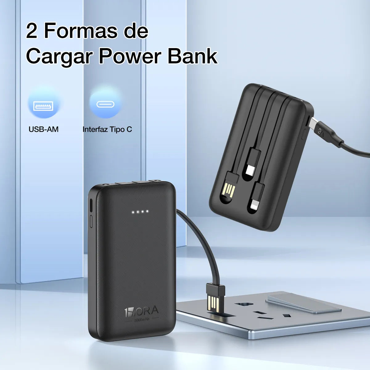 Power Bank con Cables 5000 mAh 1Hora (GAR261)