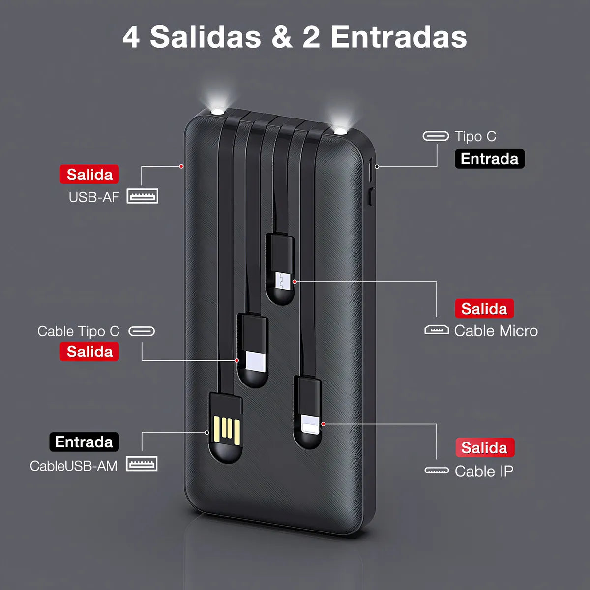 Power Bank con Cables 10,000 mAh 1Hora (GAR148)
