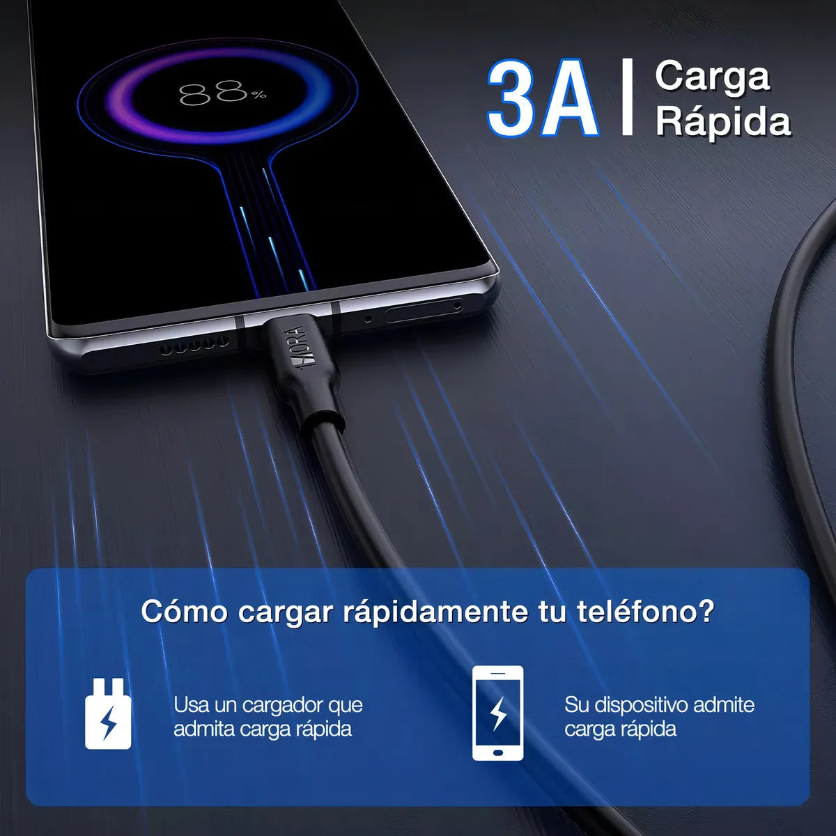 Cable Tipo C Carga Rápida 3 Amp 1Hora(CAB251)